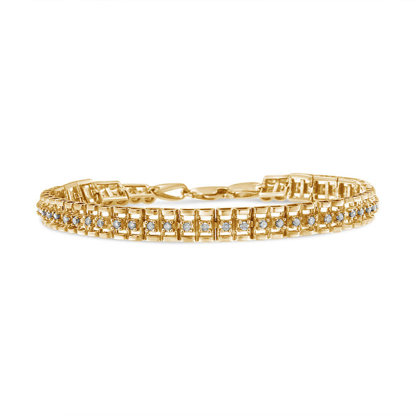 Pulsera tenis de doble eslabón con diamantes en plata de ley, foto 2