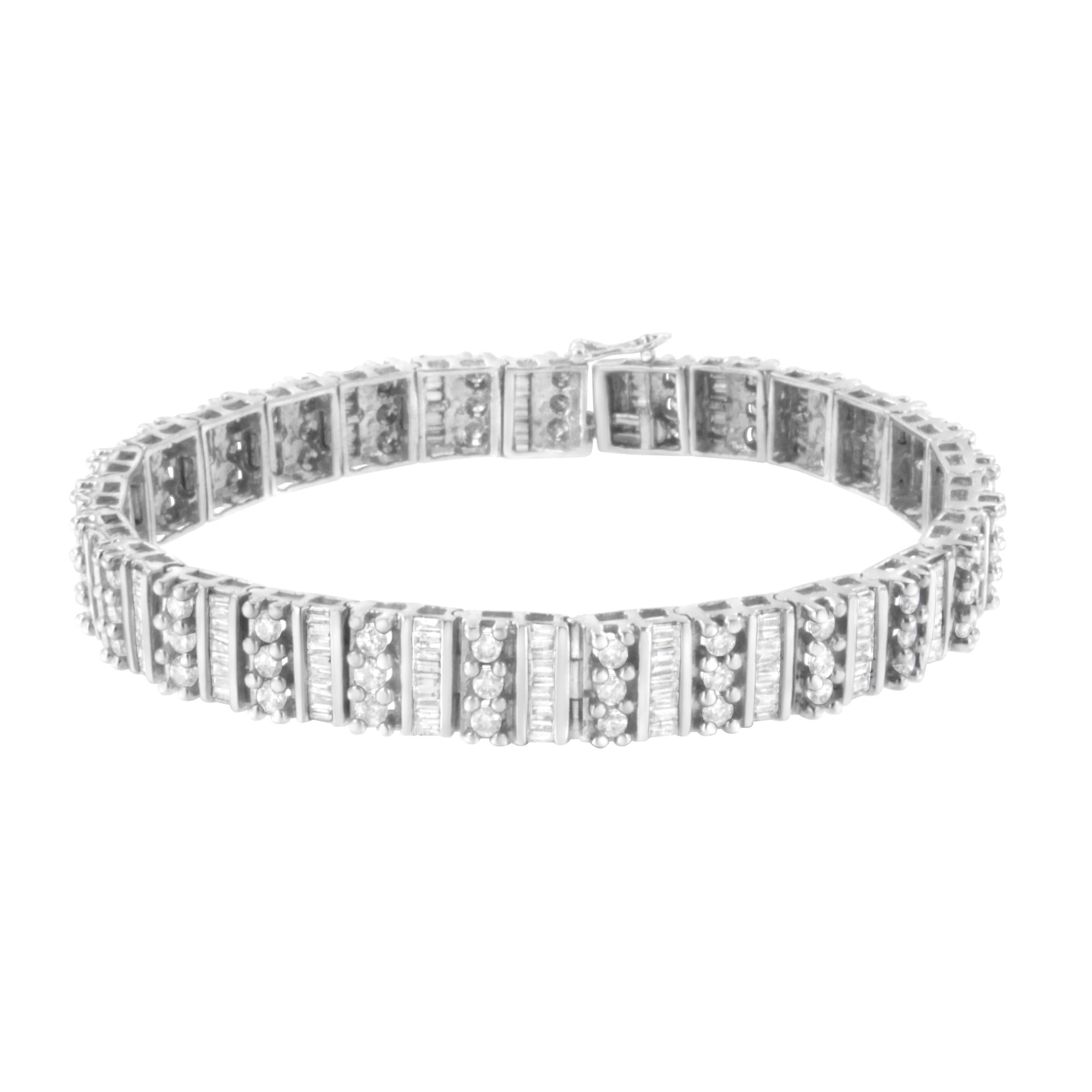 4 7/8 Ct. T.W. Baguette and Round Brilliant-Cut Diamond Channel- and Prong-Set Tennis Bracelet in 14K White Gold, photo 1