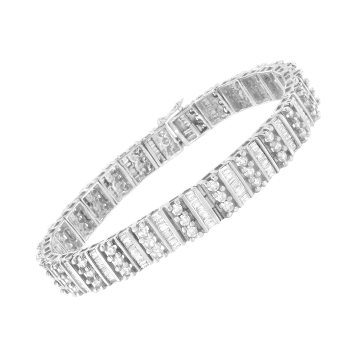 4 7/8 Ct. T.W. Baguette and Round Brilliant-Cut Diamond Channel- and Prong-Set Tennis Bracelet in 14K White Gold, photo 2