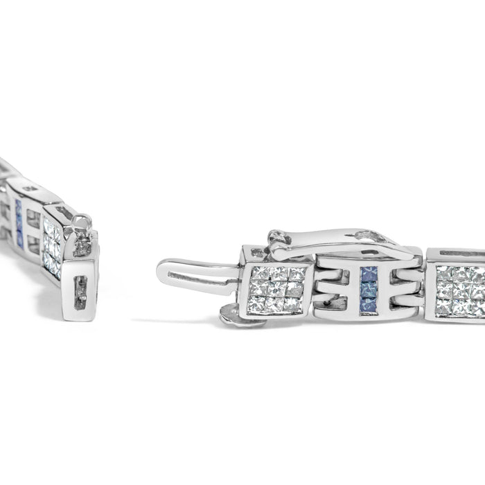 Pulsera con diamantes blancos y azules talla princesa de 3 ct. p.t. en oro blanco de 14K, foto 2