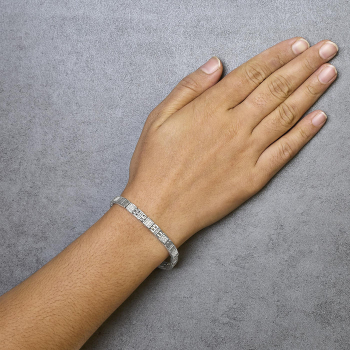 Pulsera con diamantes blancos y azules talla princesa de 3 ct. p.t. en oro blanco de 14K, foto 3