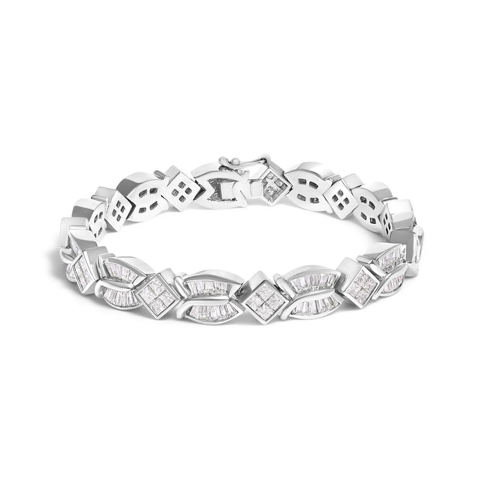 8 5/8 Ct. T.W. Princess and Baguette Diamond Geometric Twist Link Bracelet in 14K White Gold, photo 1