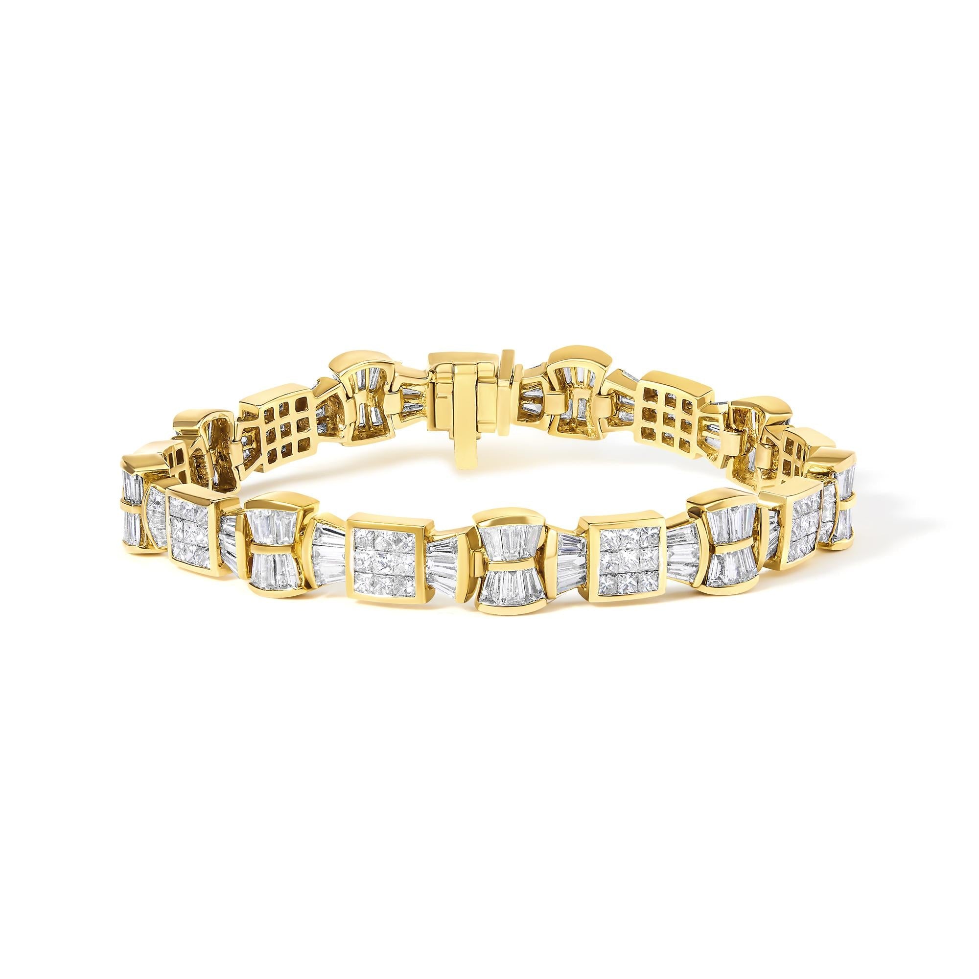 Pulsera tenis de eslabones de lazo y caja con diamantes princesa y baguette de 9 7/8 ct. p.t. en oro amarillo de 14K, color G-H, claridad VS1-VS2, 7 pulg., foto 1