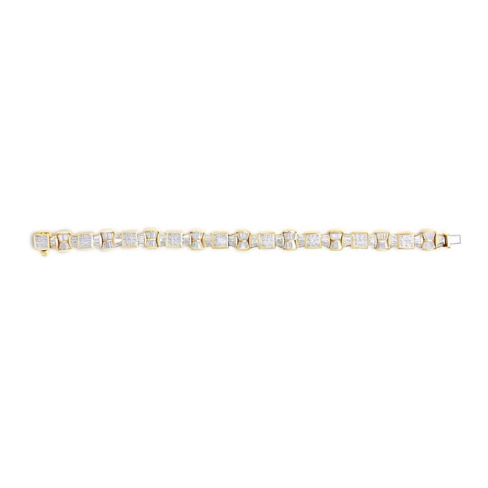 Pulsera tenis de eslabones de lazo y caja con diamantes princesa y baguette de 9 7/8 ct. p.t. en oro amarillo de 14K, color G-H, claridad VS1-VS2, 7 pulg., foto 4