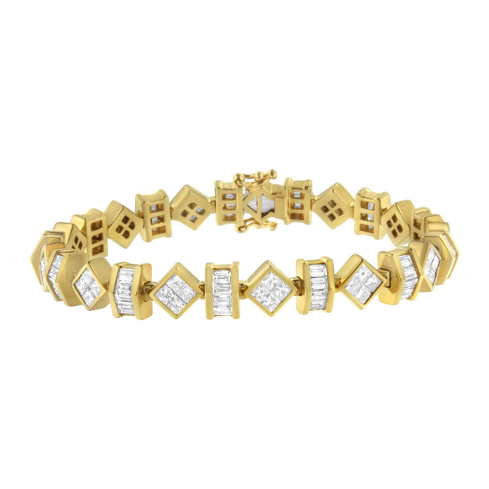 Pulsera de eslabones modernos con diamantes talla princesa y baguette de 7.50 ct. p.t. en oro amarillo de 14K, foto 1