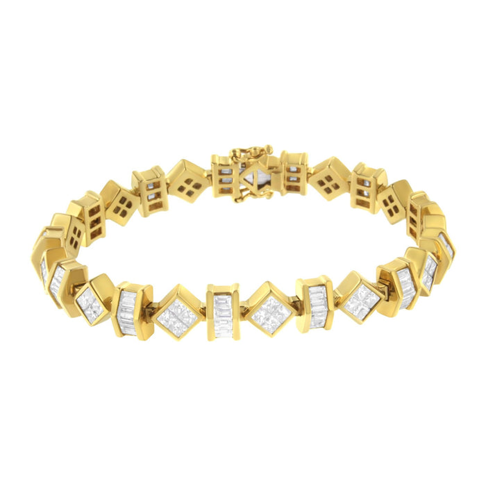 Pulsera de eslabones modernos con diamantes talla princesa y baguette de 7.50 ct. p.t. en oro amarillo de 14K, foto 2