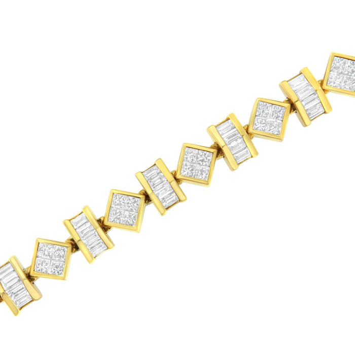 Pulsera de eslabones modernos con diamantes talla princesa y baguette de 7.50 ct. p.t. en oro amarillo de 14K, foto 4
