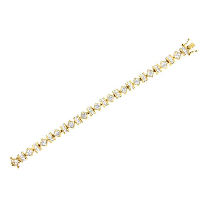 Pulsera de eslabones modernos con diamantes talla princesa y baguette de 7.50 ct. p.t. en oro amarillo de 14K, foto 5