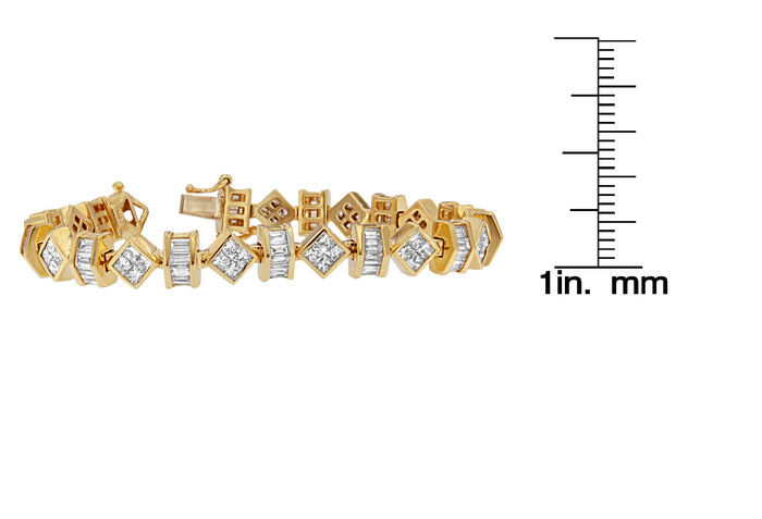 Pulsera de eslabones modernos con diamantes talla princesa y baguette de 7.50 ct. p.t. en oro amarillo de 14K, foto 6