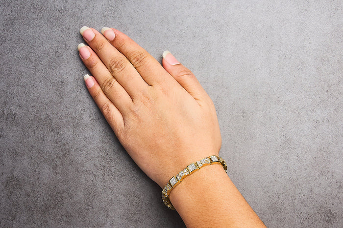 Pulsera de eslabones alternos de lazo y caja con diamantes de 9 ct. p.t. en oro amarillo de 14K, color G-H, claridad VS1-VS2, 7 pulg., foto 3