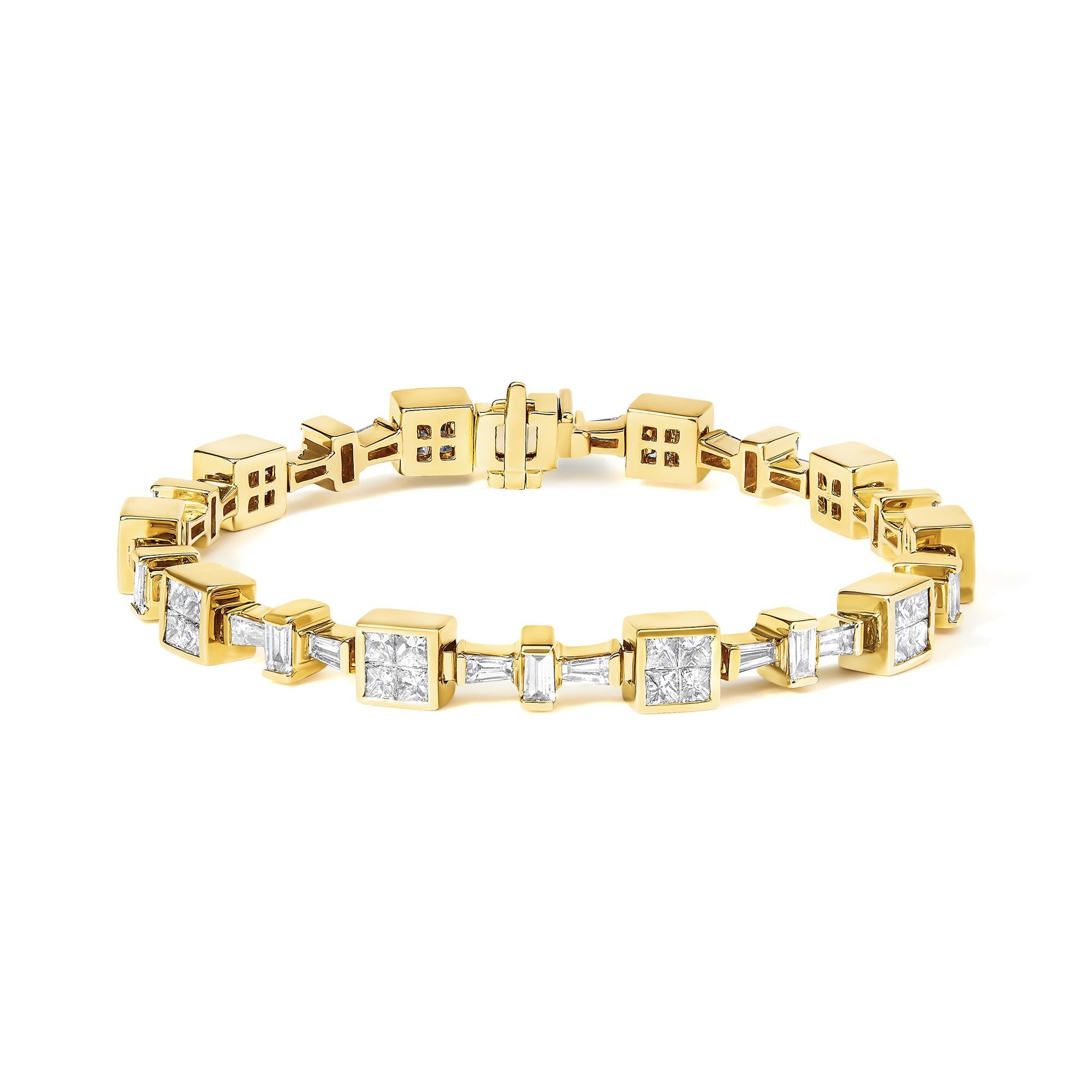 6 3/4 Ct. T.W. Princess and Baguette-Cut Diamond Tennis Bracelet in 14K Yellow Gold, photo 1