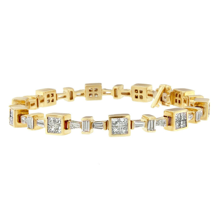 6 3/4 Ct. T.W. Princess and Baguette-Cut Diamond Tennis Bracelet in 14K Yellow Gold, photo 5