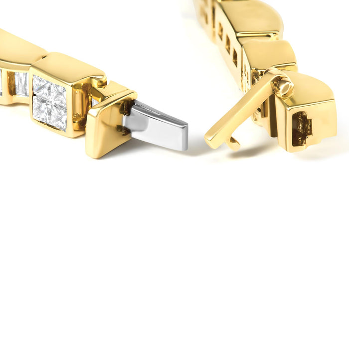 Pulsera de eslabones alternos de caja y onda con diamantes talla baguette de 7 ct. p.t. en oro amarillo de 14K, color G-H, claridad VS1-VS2, 7 pulg., foto 2