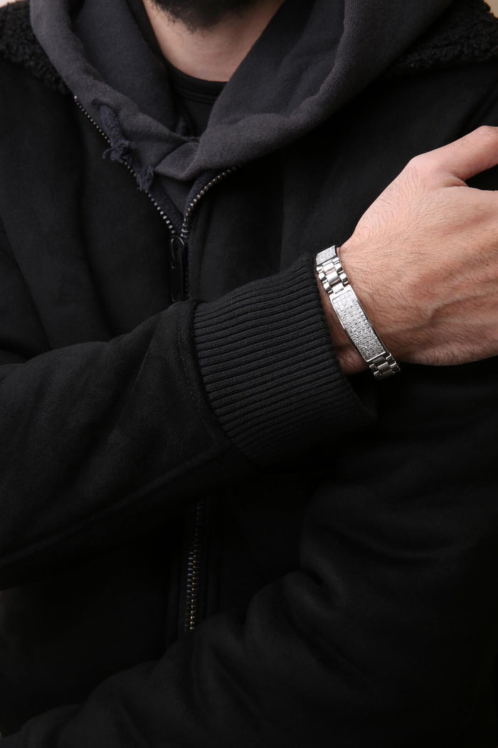 Pulsera tenis para hombre con diamantes princesa invisibles de 12 ct. p.t. en oro blanco de 14K, color G-H, claridad VS1-VS2, 8.5 pulg., foto 3