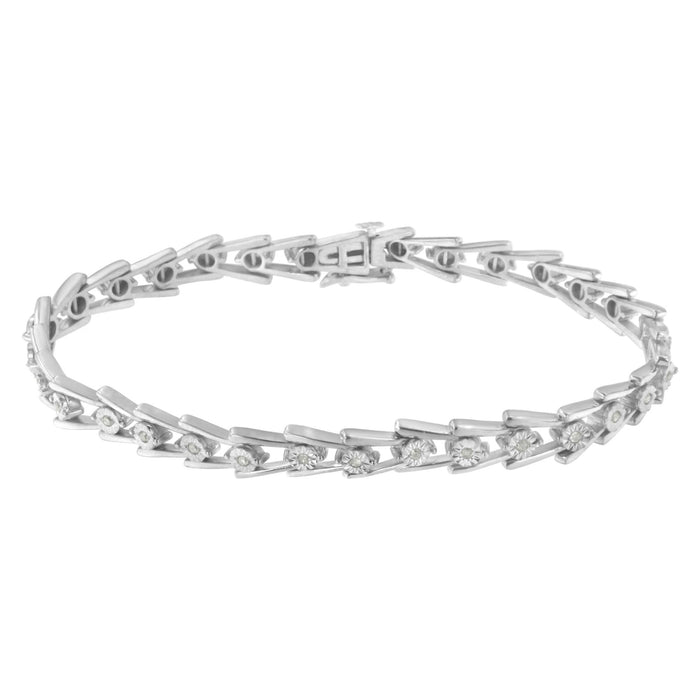 1/4 Ct. T.W. Miracle-Set Diamond Sleek and Open VBracelet in Sterling Silver, photo 2