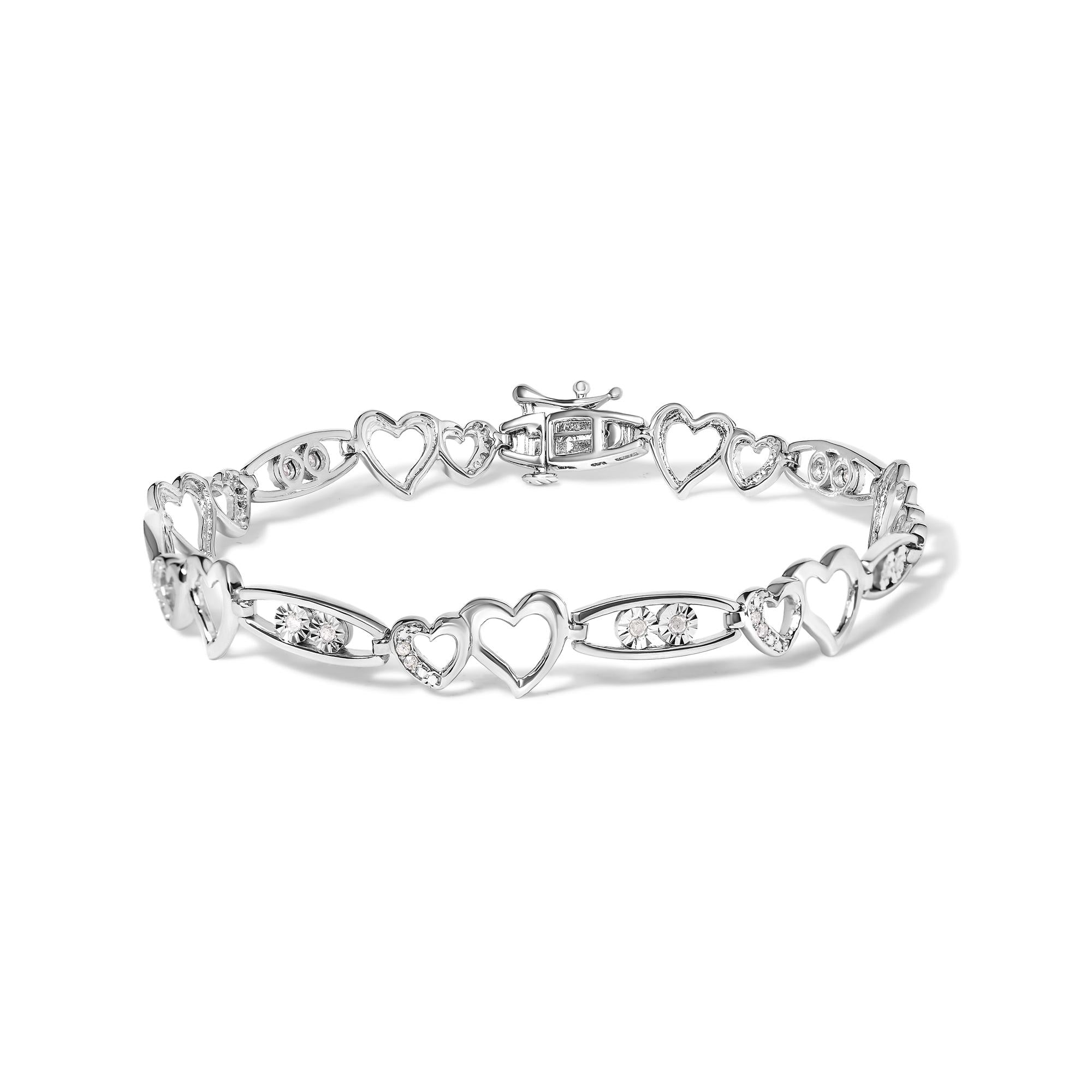 1/5 Ct. T.W. Diamond Double Heart Link Bracelet in Sterling Silver, photo 1