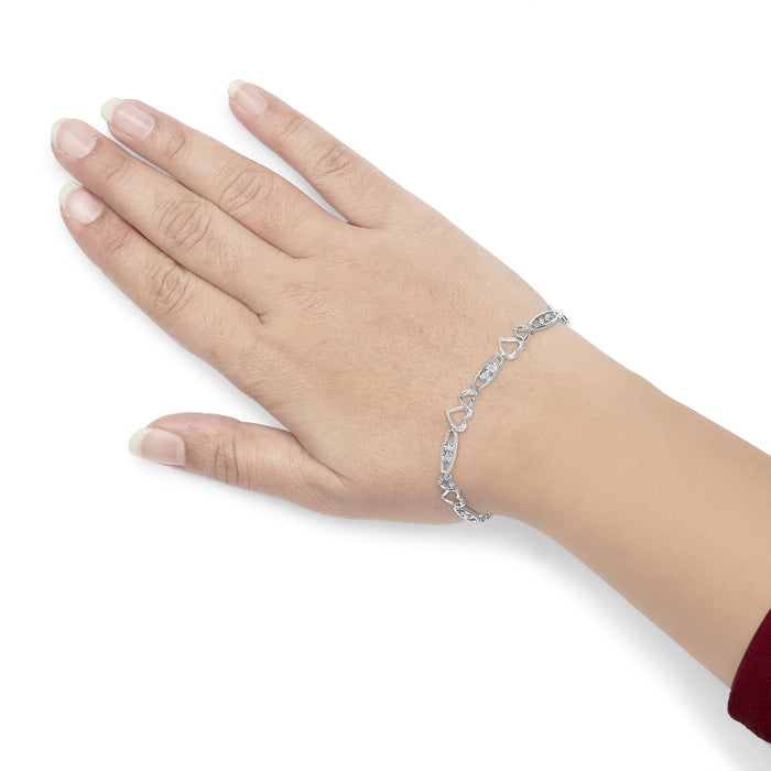 1/5 Ct. T.W. Diamond Double Heart Link Bracelet in Sterling Silver, photo 3