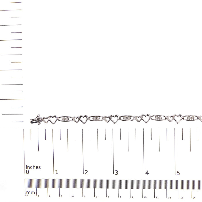 1/5 Ct. T.W. Diamond Double Heart Link Bracelet in Sterling Silver, photo 5