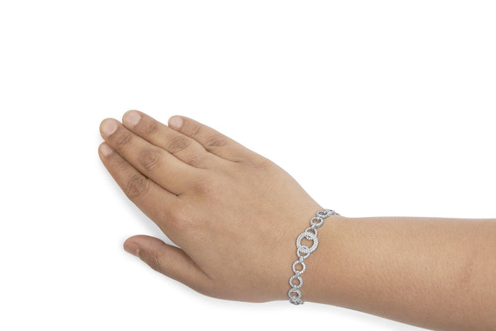 1 Ct. T.W. Diamond Interlinking Open Circle Link Bracelet in Sterling Silver, photo 3