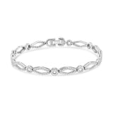 Pulsera de eslabones alternados de círculo y cometa estilo vintage con diamantes de 1 1/2 ct. p.t. en plata de ley