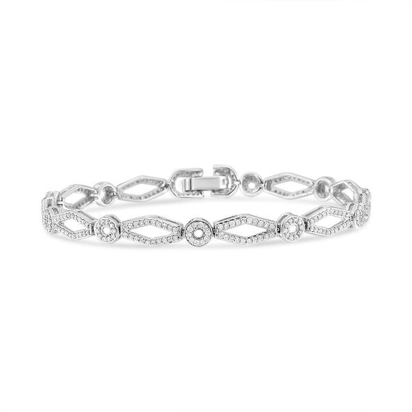 Pulsera de eslabones alternados de círculo y cometa estilo vintage con diamantes de 1 1/2 ct. p.t. en plata de ley, foto 2