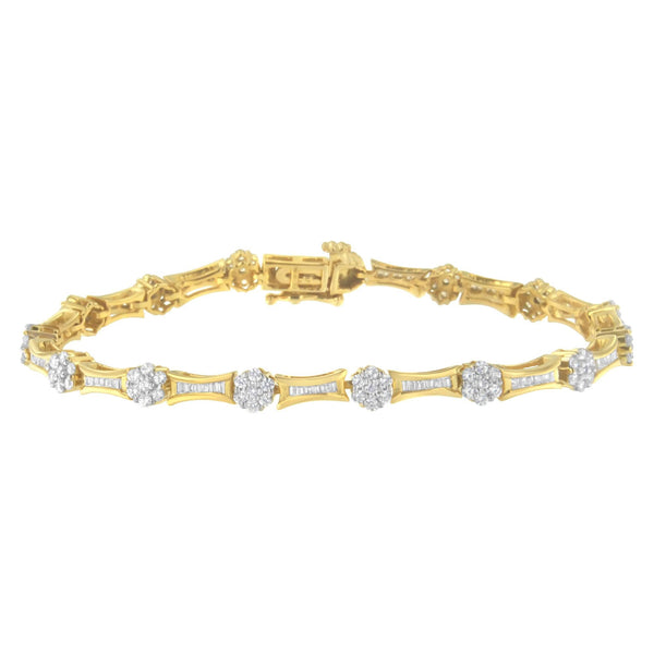 2 Ct. T.W. Round and Baguette-Cut Diamond Link Bracelet in 10K Yellow and White Gold, photo 1
