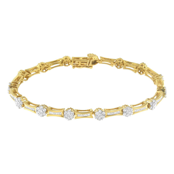 2 Ct. T.W. Round and Baguette-Cut Diamond Link Bracelet in 10K Yellow and White Gold, photo 2