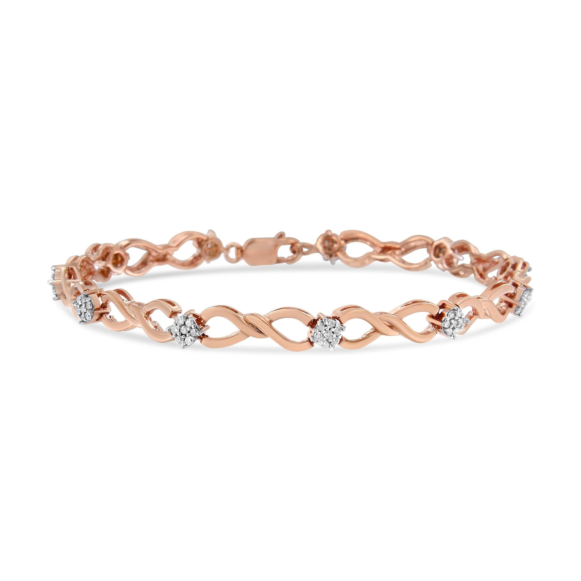 1/2 Ct. T.W. Diamond Cluster and Infinity Weave Link Bracelet in 10K Rose Gold, photo 1