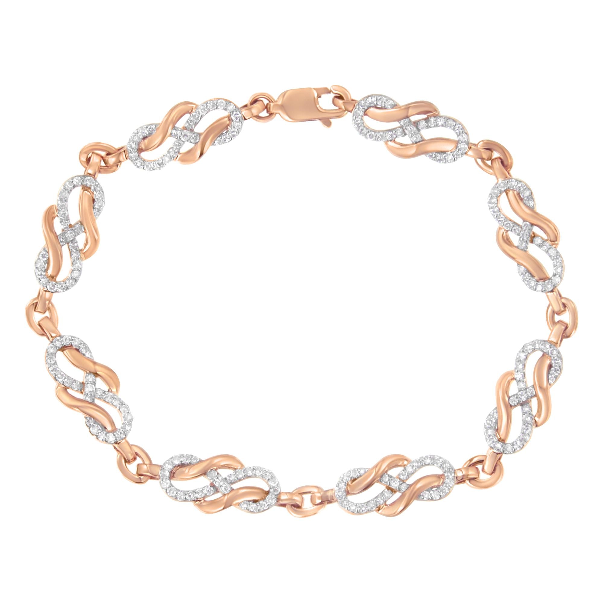 1 Ct. T.W. Diamond Infinity Loop and Swirl Link Bracelet in 10K Rose Gold, photo 1