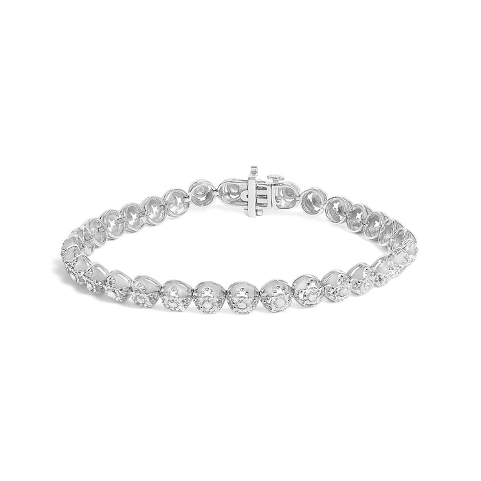 1 Ct. T.W. Diamond Miracle-Plate Open Quatrefoil Flower Circle-Link Tennis Bracelet in Sterling Silver, photo 1