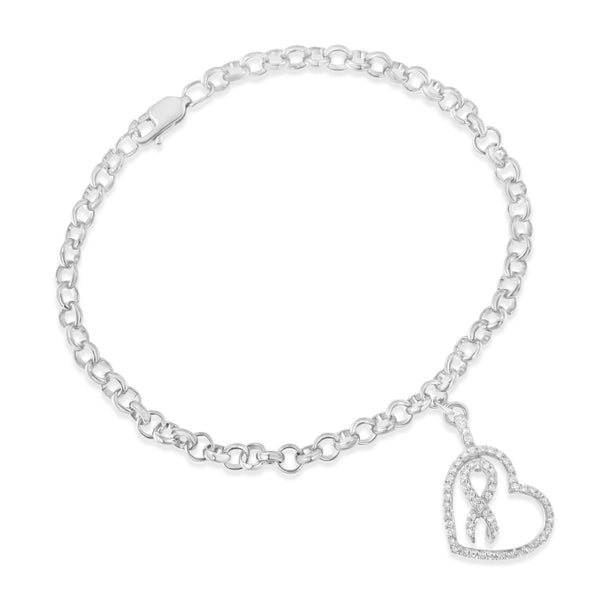 Pulsera de cadena de eslabones con dije de corazón y listón y detalle de diamante de 1/4 ct. p.t. en plata de ley, foto 2