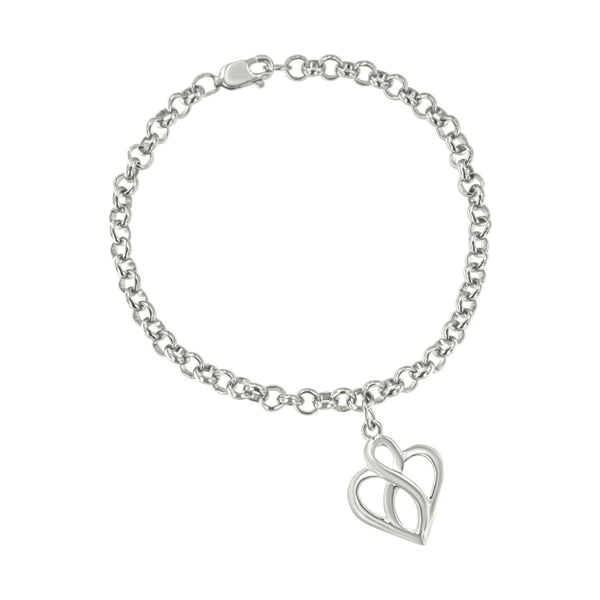 Open Heart with Center Vertical Infinity Chain Charm Bracelet in Sterling Silver, photo 1