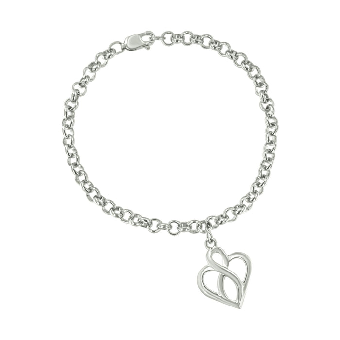 Pulsera con dije de corazón calado y cadena de infinito vertical al centro en plata de ley, foto 1