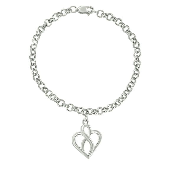 Open Heart with Center Vertical Infinity Chain Charm Bracelet in Sterling Silver, photo 2
