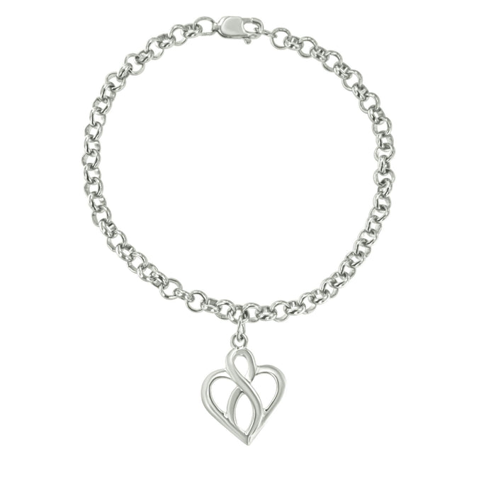Pulsera con dije de corazón calado y cadena de infinito vertical al centro en plata de ley, foto 2