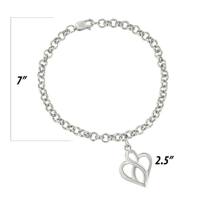 Pulsera con dije de corazón calado y cadena de infinito vertical al centro en plata de ley, foto 5