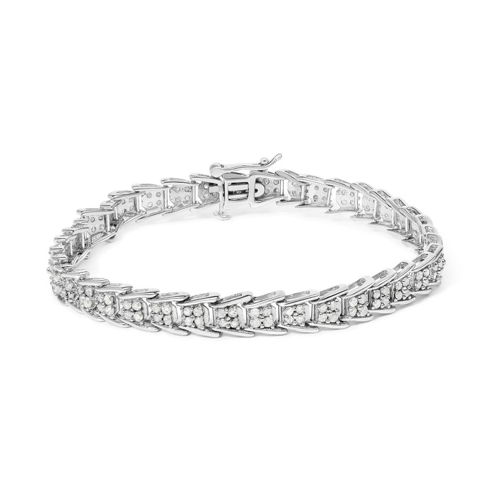 Pulsera tenis de eslabones chevron de fantasía en forma de abanico con diamantes de 2 ct. p.t. en plata de ley, foto 1