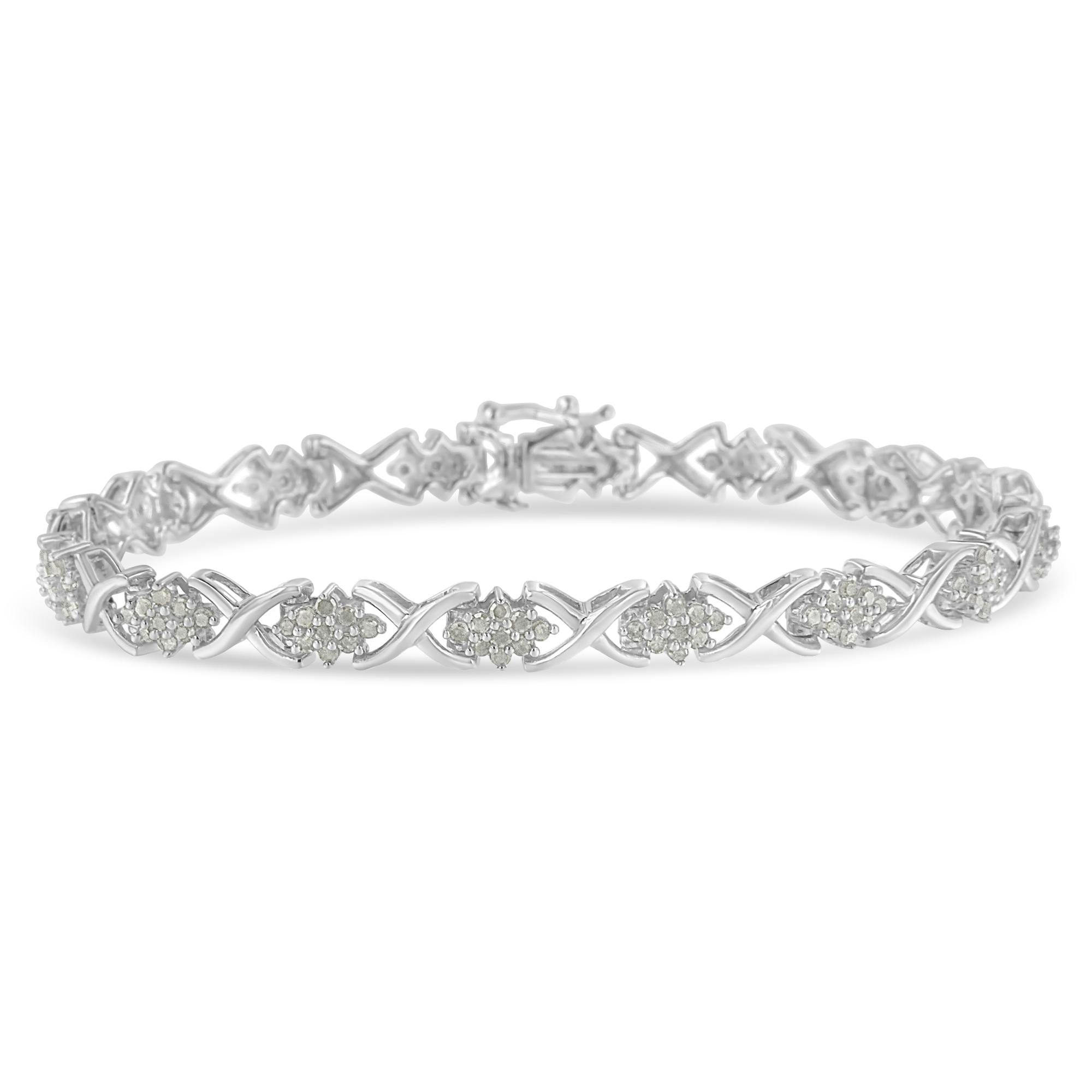 Pulsera tenis de eslabones en X con racimos de diamantes de 1 1/2 ct. p.t. en plata de ley, foto 1