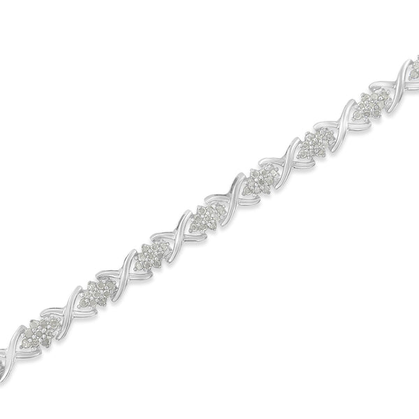 Pulsera tenis de eslabones en X con racimos de diamantes de 1 1/2 ct. p.t. en plata de ley, foto 2