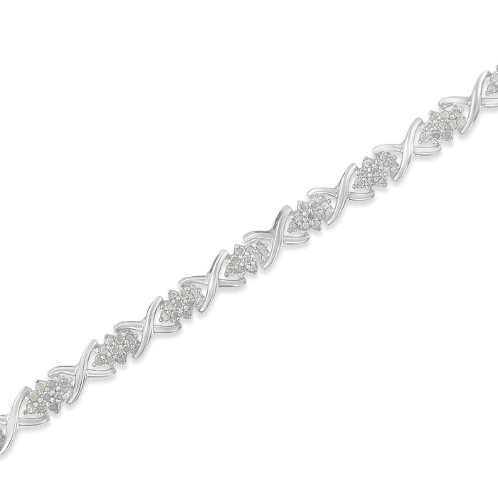 Pulsera tenis de eslabones en X con racimos de diamantes de 1 1/2 ct. p.t. en plata de ley, foto 2