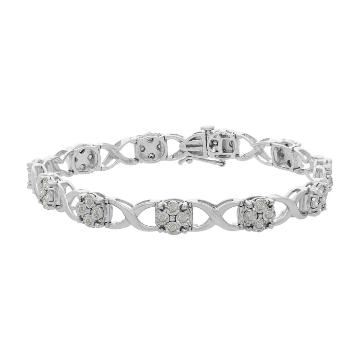 1 Ct. T.W. Rose-Cut Diamond Love Locks Link Bracelet in Sterling Silver, photo 1