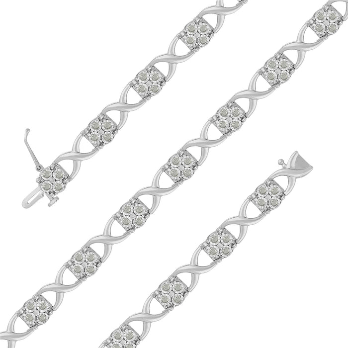 1 Ct. T.W. Rose-Cut Diamond Love Locks Link Bracelet in Sterling Silver, photo 2