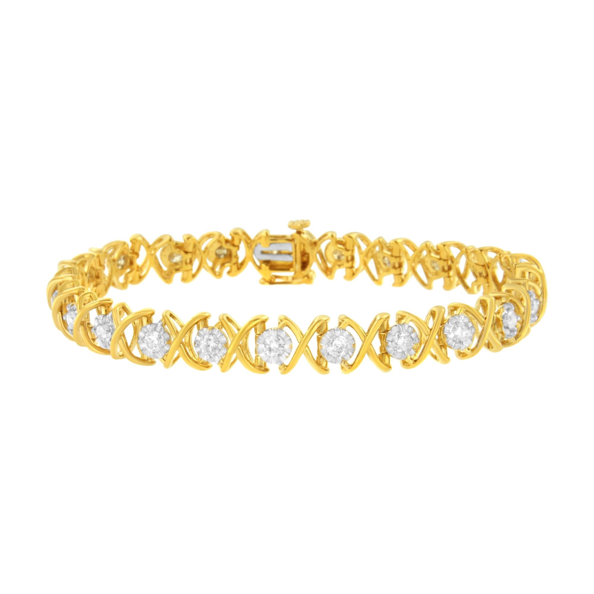 Pulsera Xoxo con diamantes de 2 ct. p.t. en plata de ley bañada en oro amarillo de 10K, foto 1