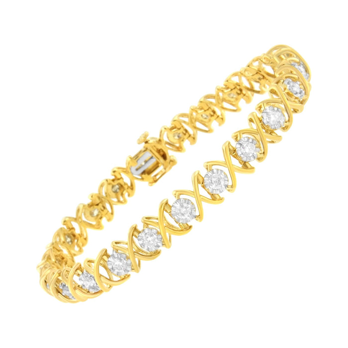 Pulsera Xoxo con diamantes de 2 ct. p.t. en plata de ley bañada en oro amarillo de 10K, foto 4