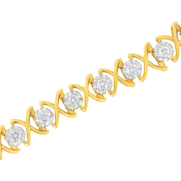 Pulsera Xoxo con diamantes de 2 ct. p.t. en plata de ley bañada en oro amarillo de 10K, foto 5