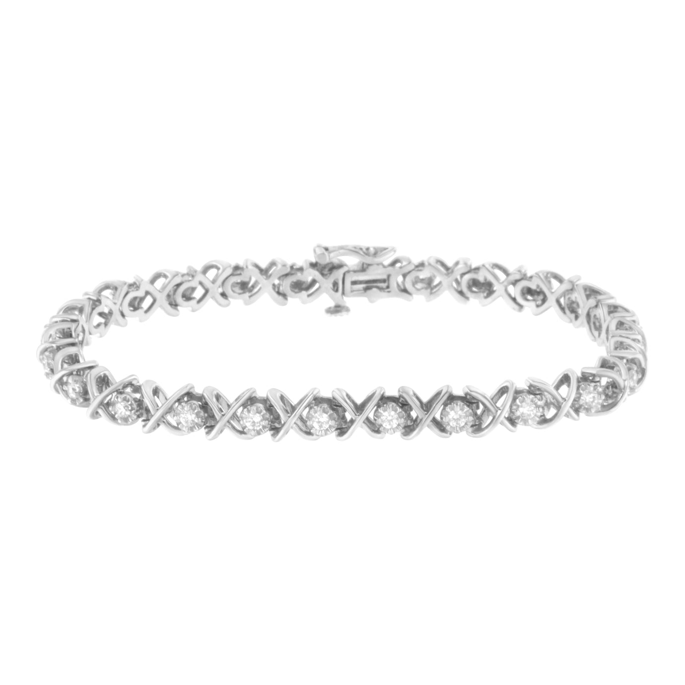 1 Ct. T.W. Brilliant Round-Cut Diamond X Link Bracelet in Sterling Silver, photo 1