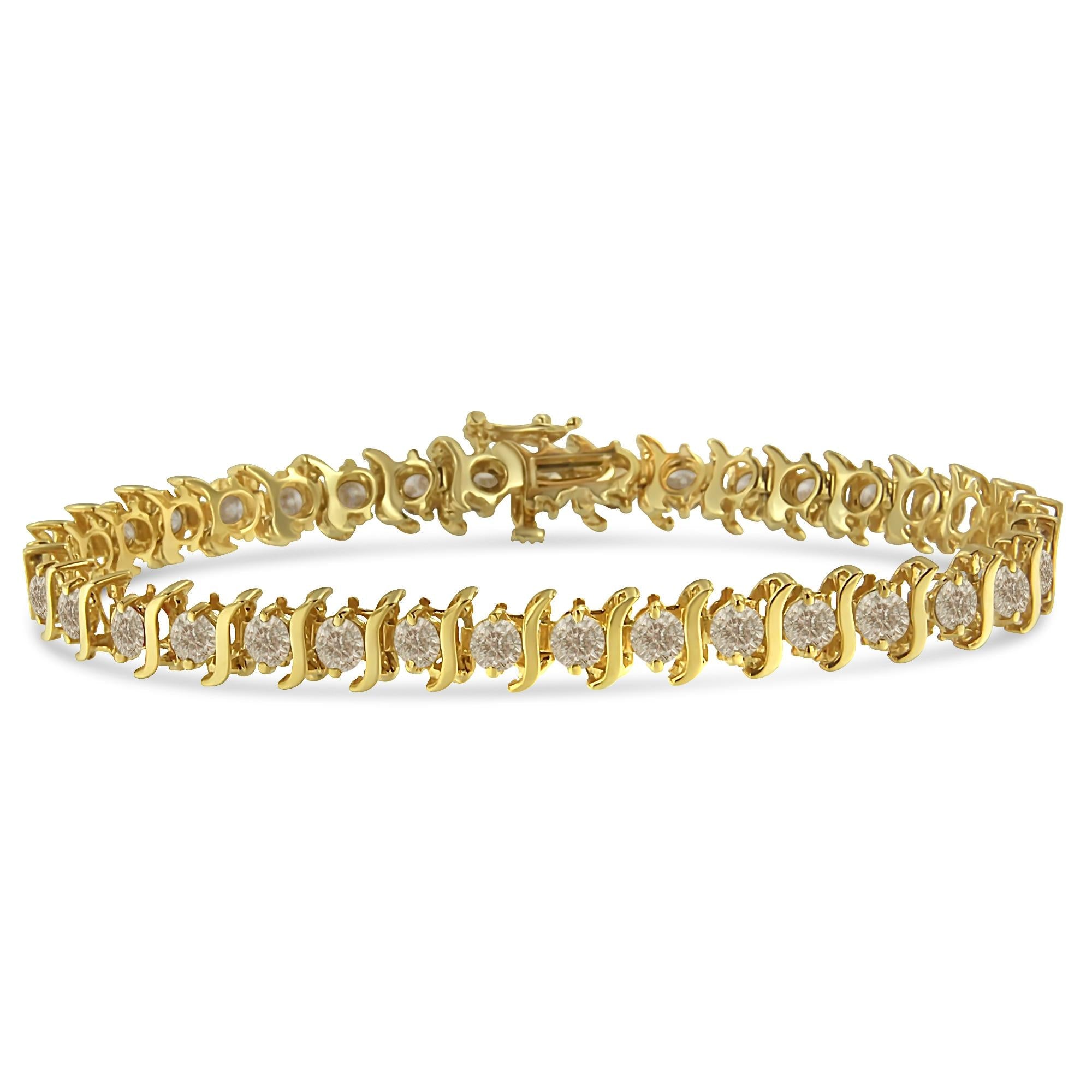 Pulsera de eslabones en S de 2 garras con diamantes de 7 ct. p.t. en plata de ley bañada en oro amarillo de 10K, foto 1