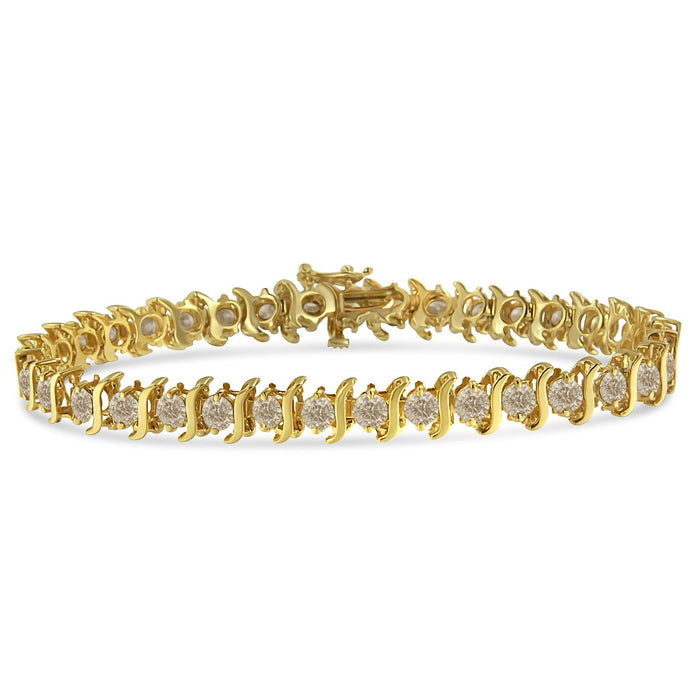 Pulsera de eslabones en S de 2 garras con diamantes de 7 ct. p.t. en plata de ley bañada en oro amarillo de 10K, foto 1