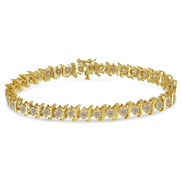 Pulsera de eslabones en S de 2 garras con diamantes de 7 ct. p.t. en plata de ley bañada en oro amarillo de 10K, foto 2