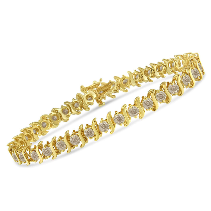 Pulsera de eslabones en S de 2 garras con diamantes de 7 ct. p.t. en plata de ley bañada en oro amarillo de 10K, foto 4